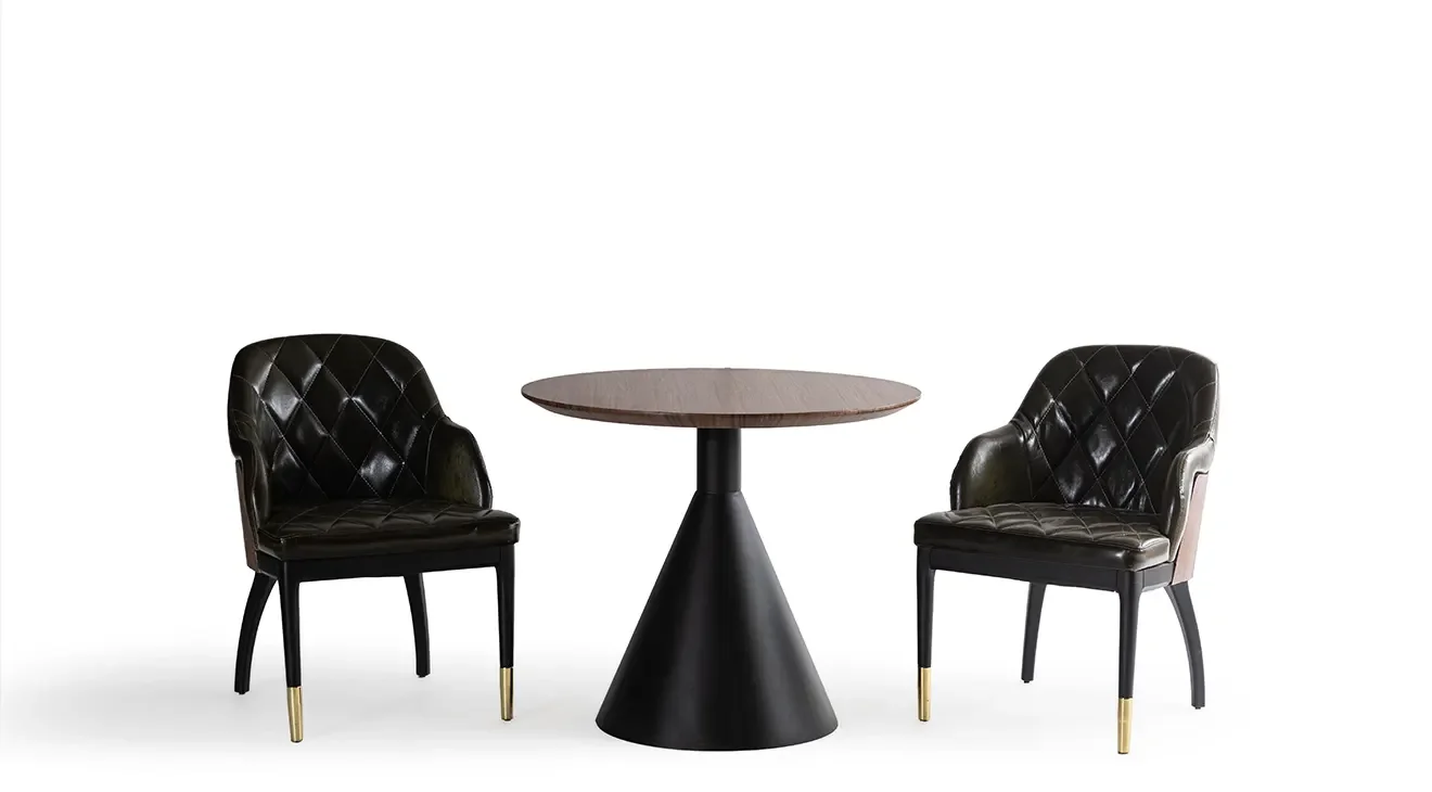 Sasa Yuvarlak Ceviz-Siyah Masa