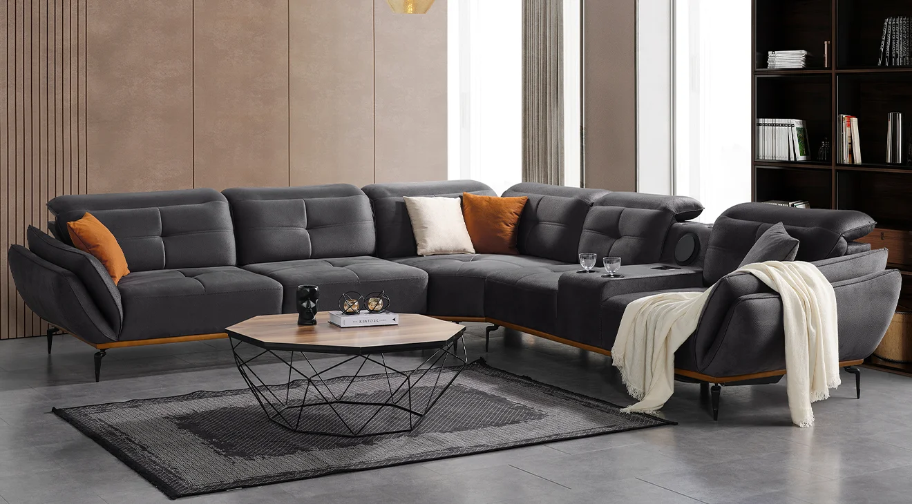 Seray Antrasit Usbli Yataklı Köşe Koltuk Takımı