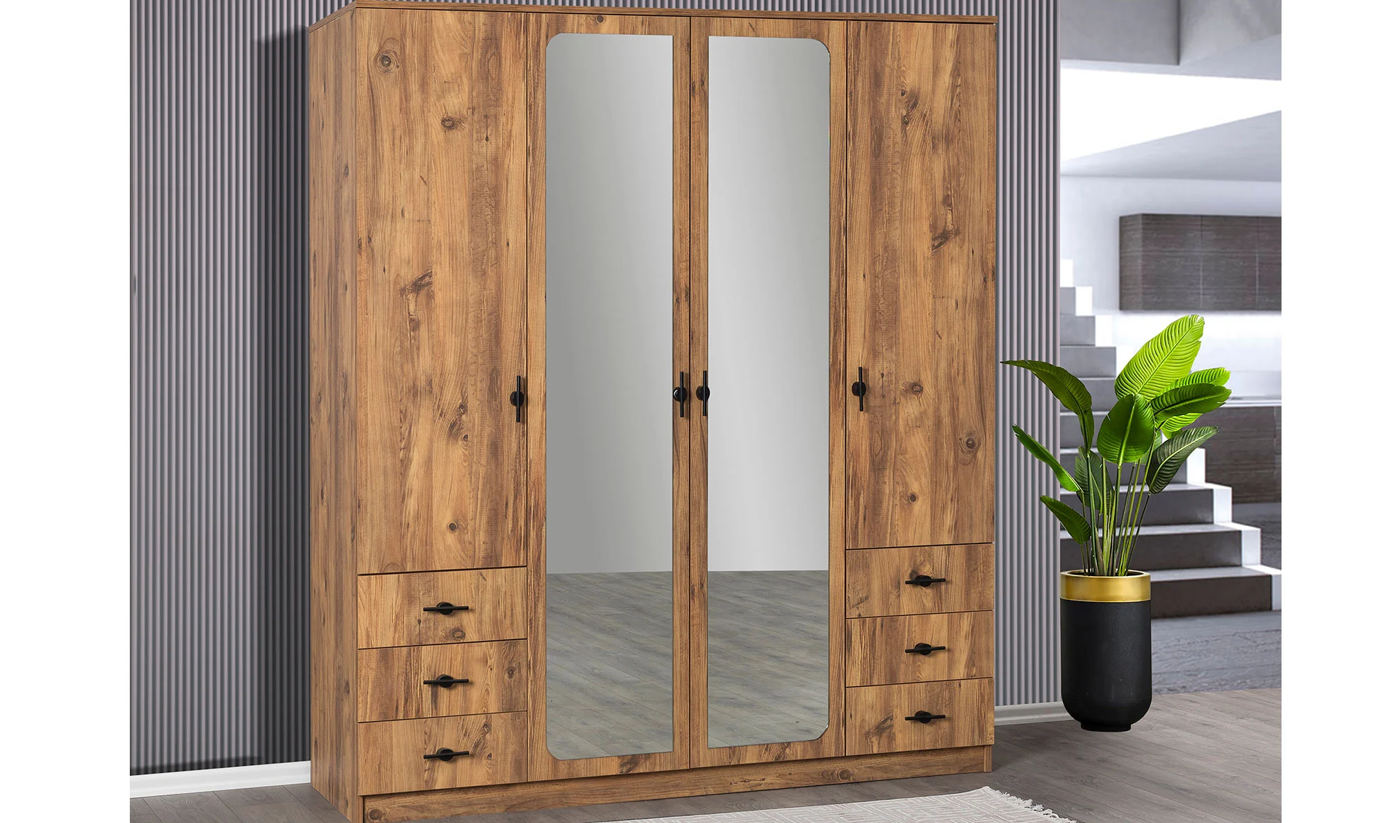 Siesta 4 Kapılı Gardrop - Ceviz