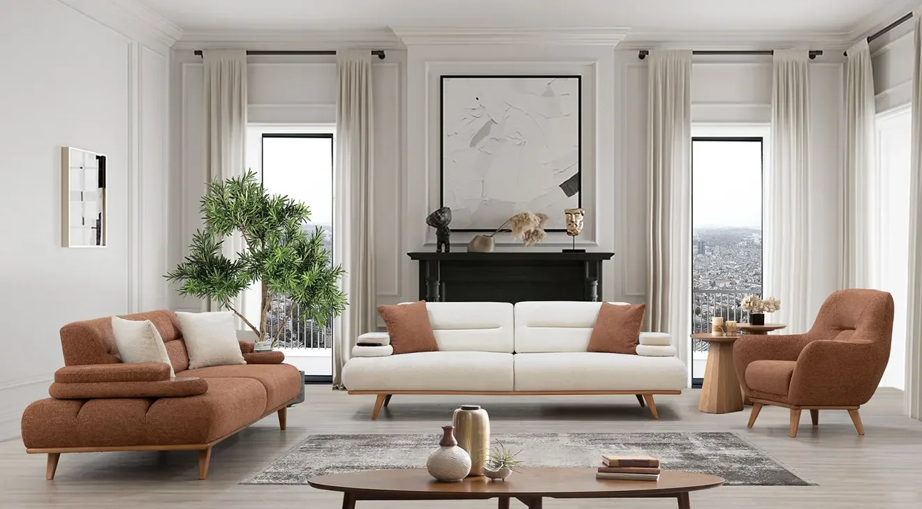 Sitella Yataklı Ahşap Ayaklı Koltuk Takımı