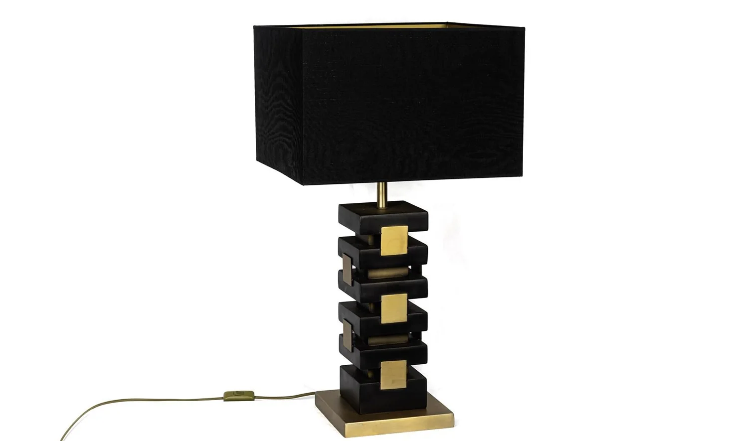 Siyah Şapkalı Gold Siyah Kare Abajur