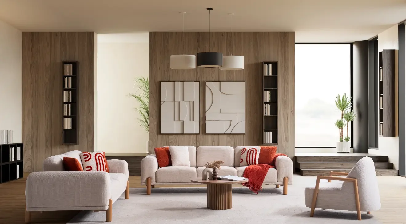 Sofa Ahşap Ayaklı Modern Koltuk Takımı