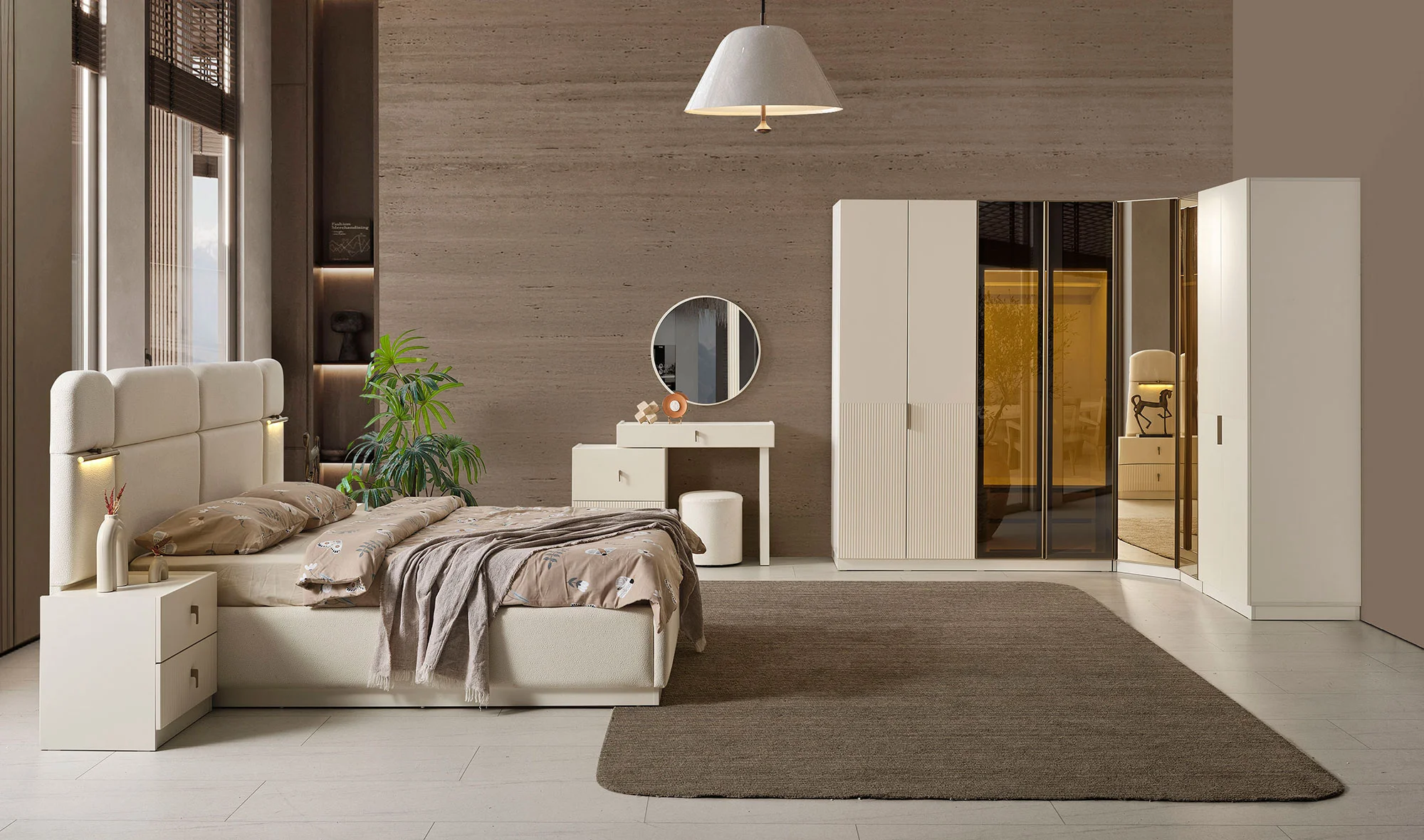 Sofya Bazalı Yatak Odası - Köşe Dolaplı