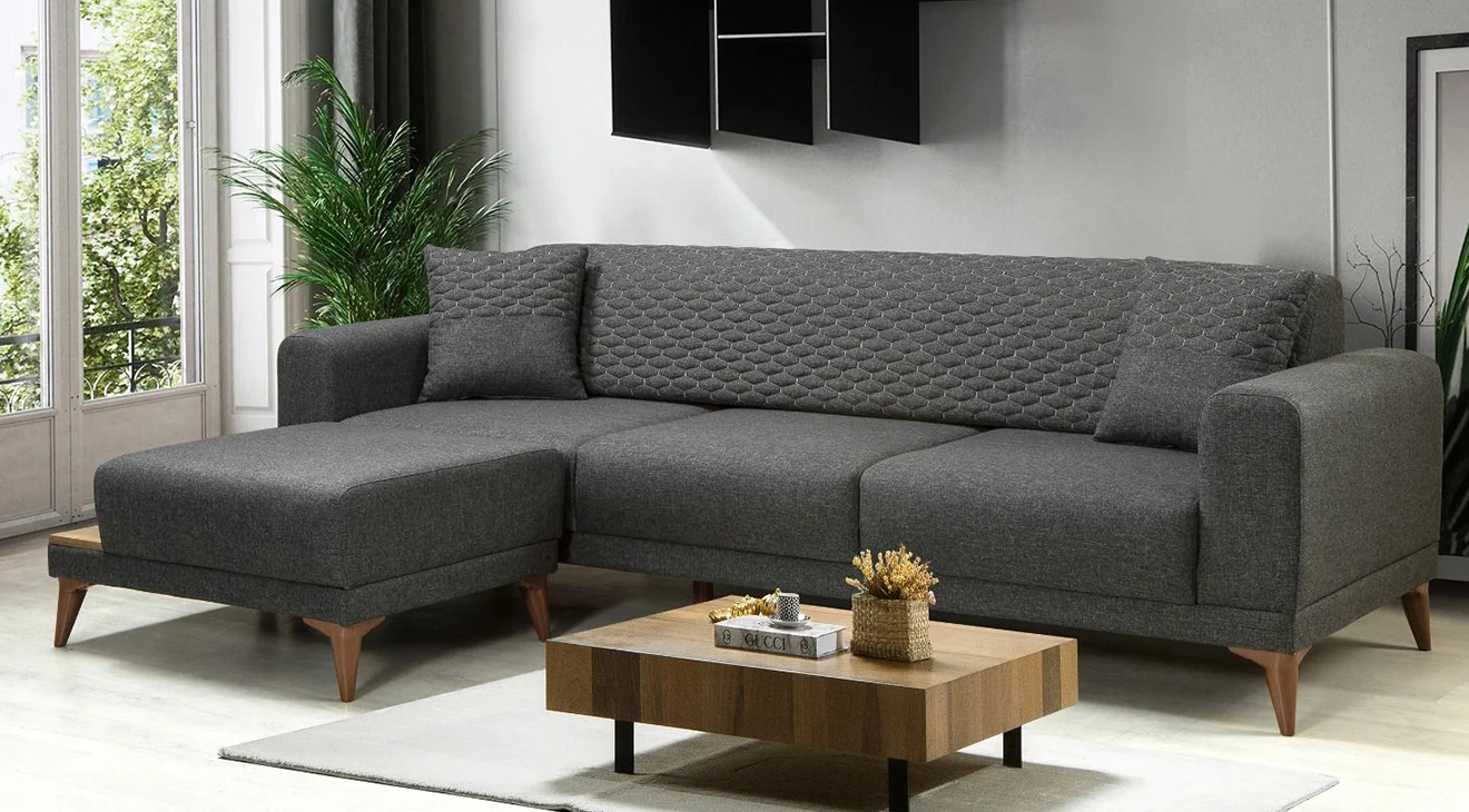 Stil Ahşap Ayaklı Yataklı Köşe Koltuk Takımı