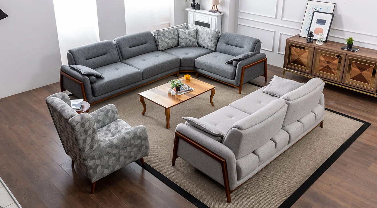 Still Ahşap Ayaklı Kanepeli Köşe Koltuk Takımı