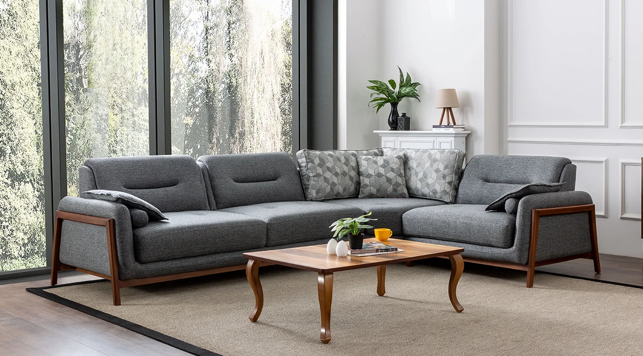 Still Ahşap Ayaklı Köşe Koltuk Takımı