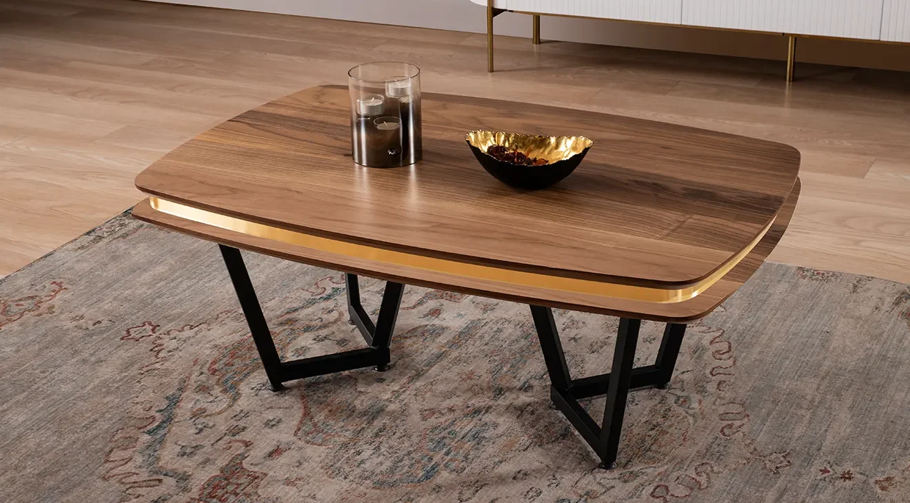 Tesla Metal Ayaklı Ceviz Orta Sehpa