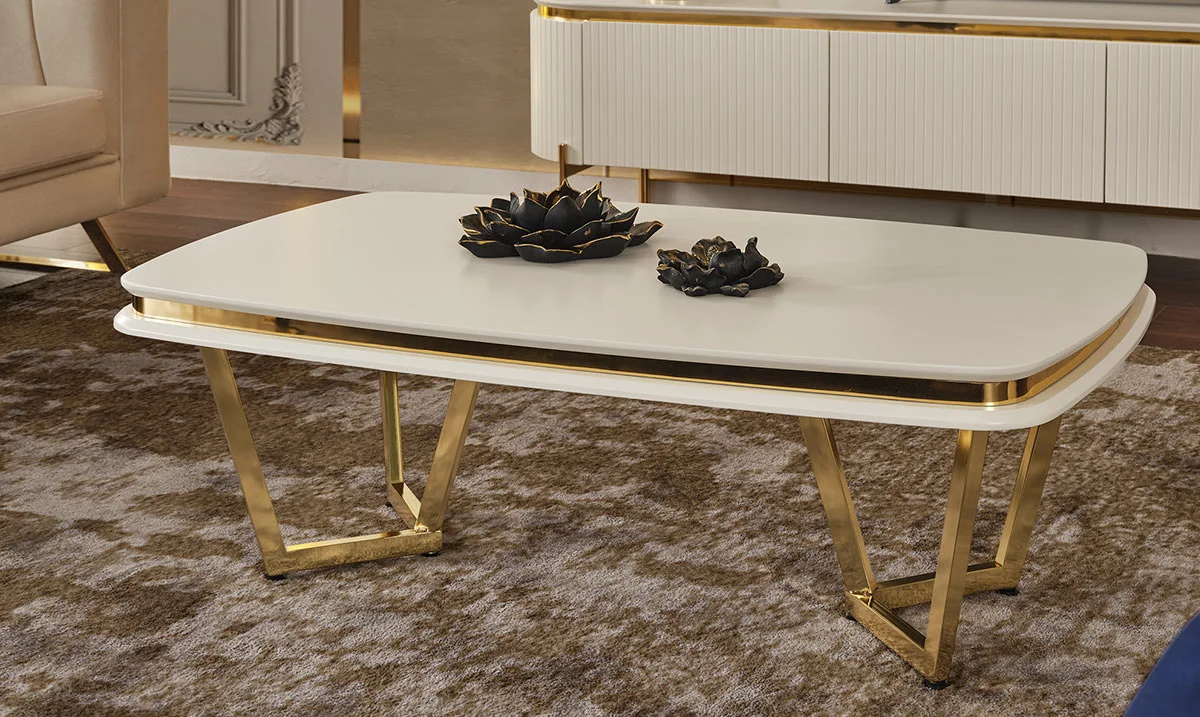 Tesla Orta Sehpa Luxury Gold Metal Ayaklı