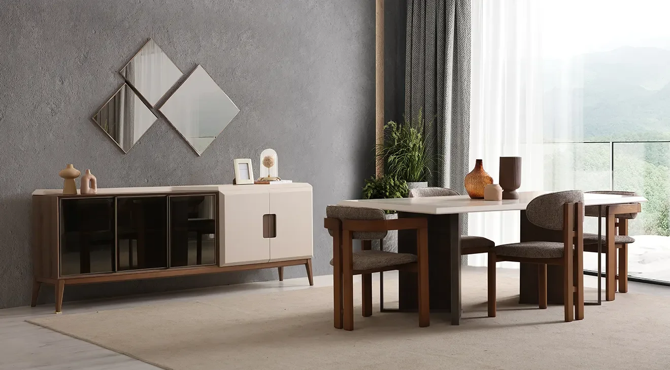 Tetra Ahşap Ayaklı Modern Yemek Odası Takımı