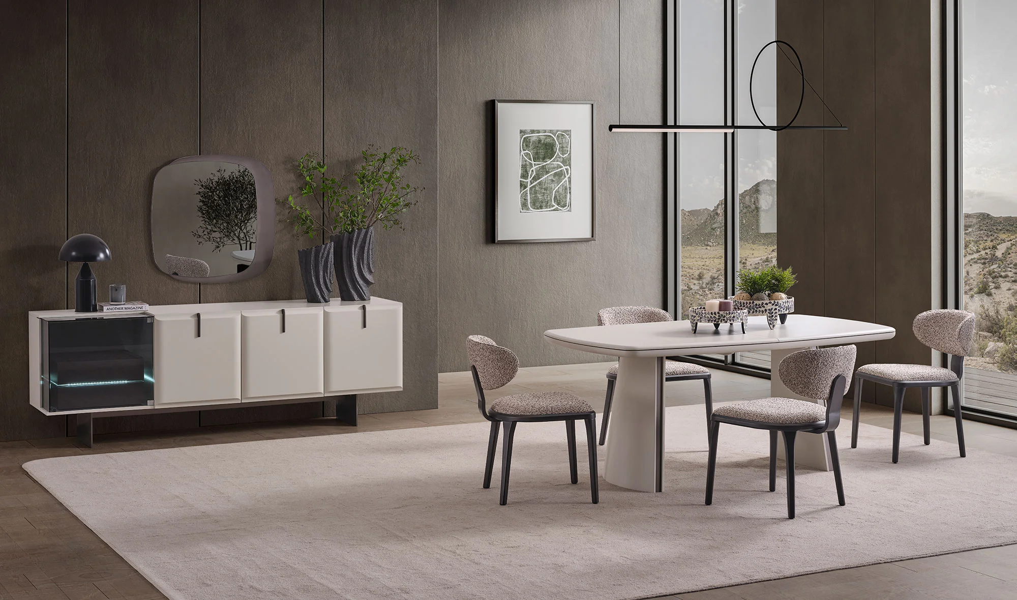 Konsol + Açılır yemek masası + 6 sandalye