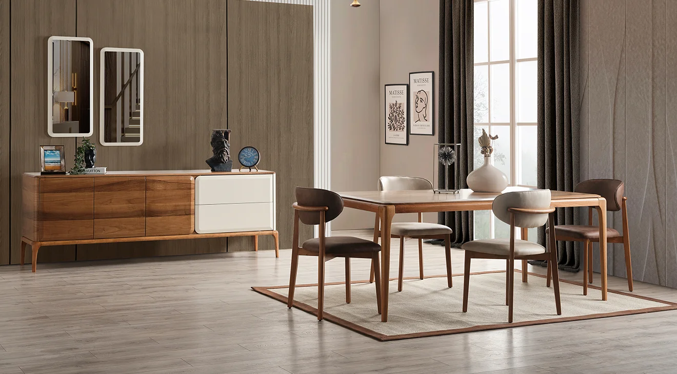 Trend Ahşap Ayaklı Modern Yemek Odası Takımı