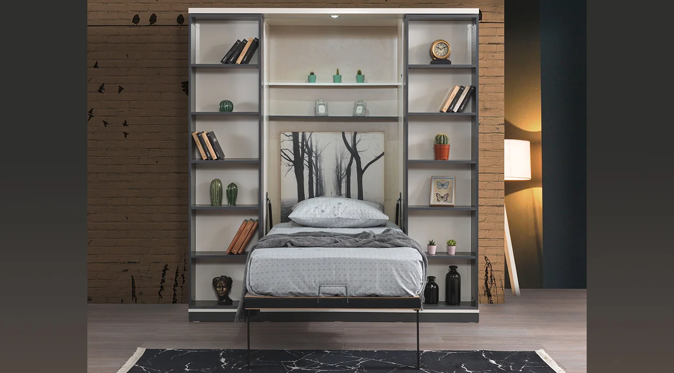 Vega Sürgülü Kitaplıklı Tek Kişilik Duvar Yatağı