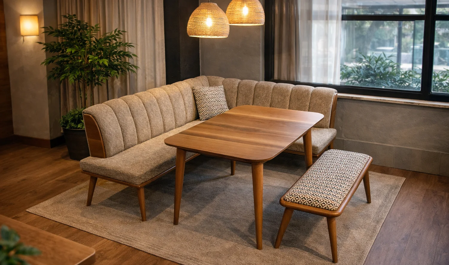 Köşe Koltuk + Yemek Masası (açılır) + Bench + Puf