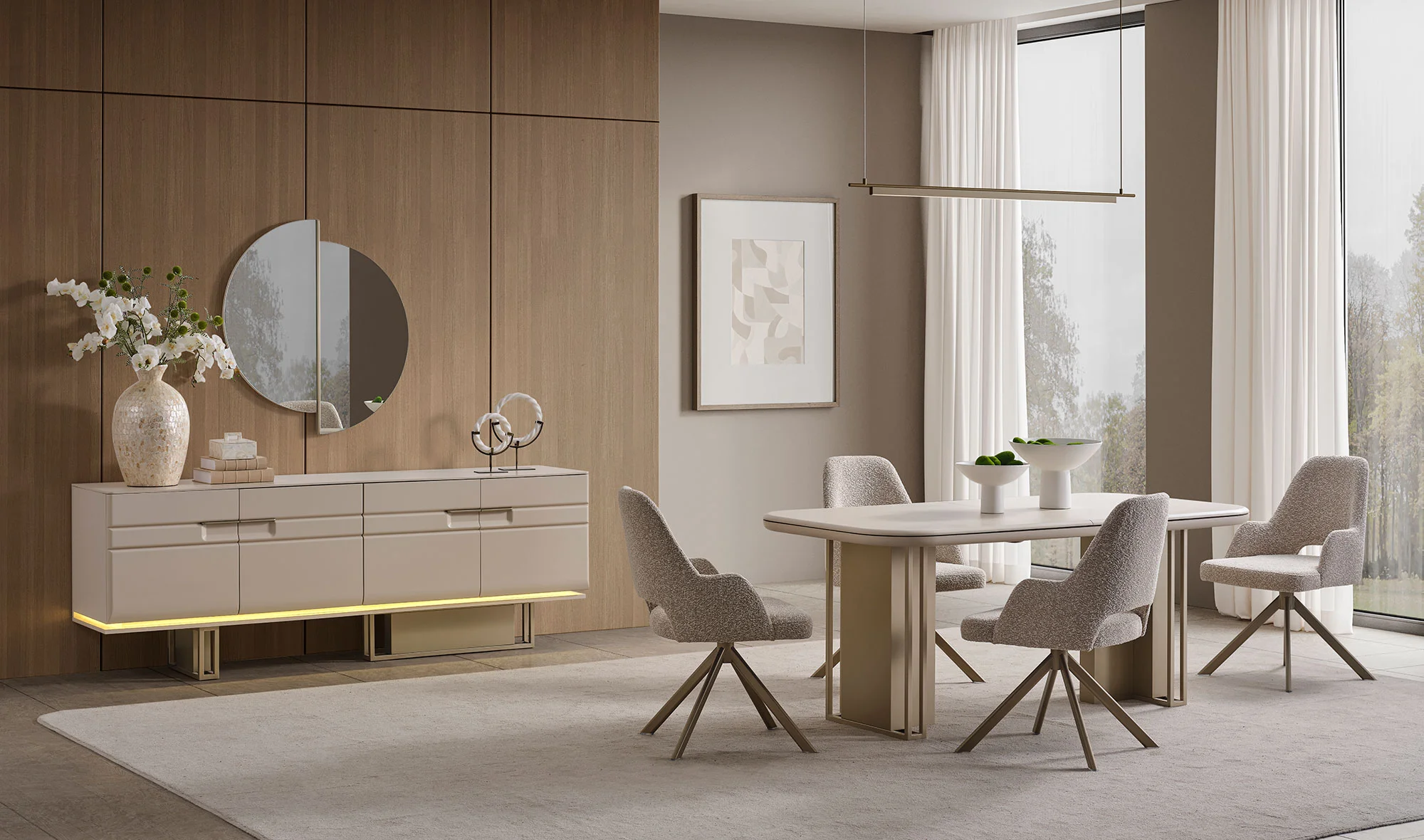 Konsol + Açılır yemek masası + 6 sandalye