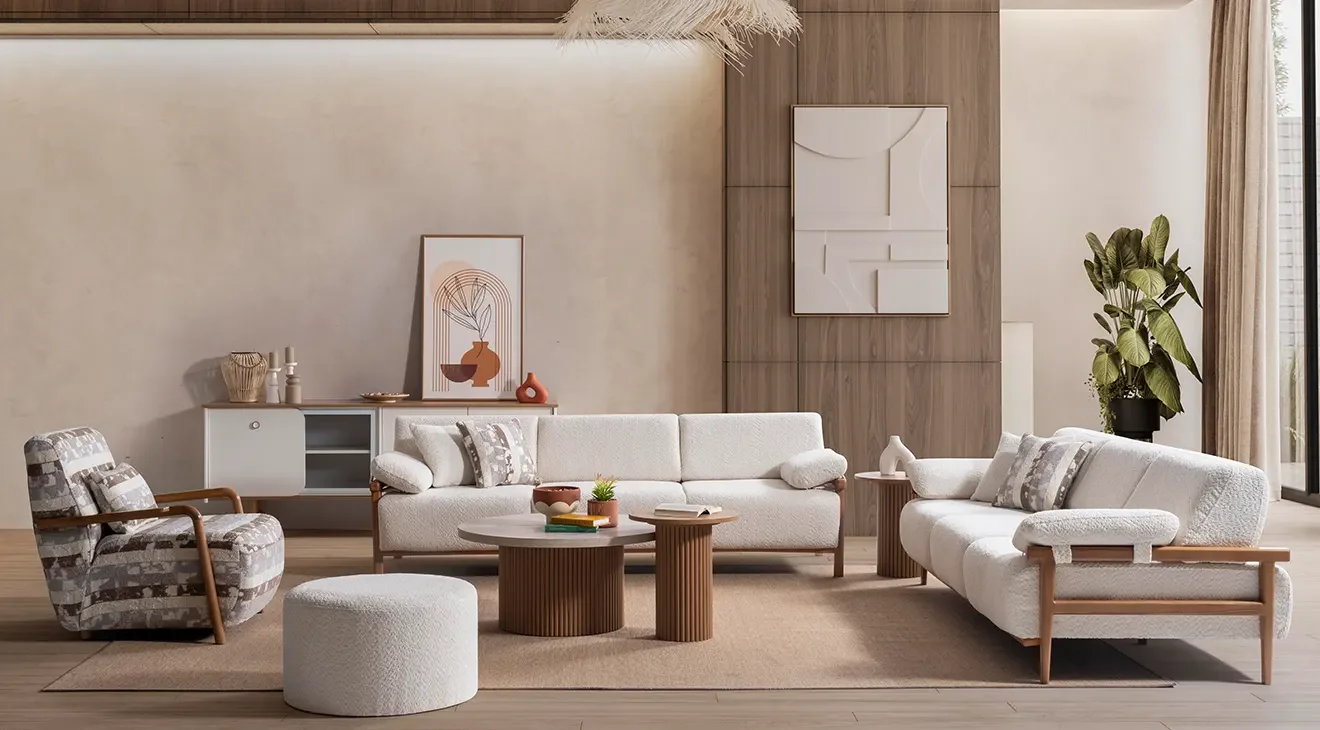 Virjin Ahşap Ayaklı Koltuk Takımı