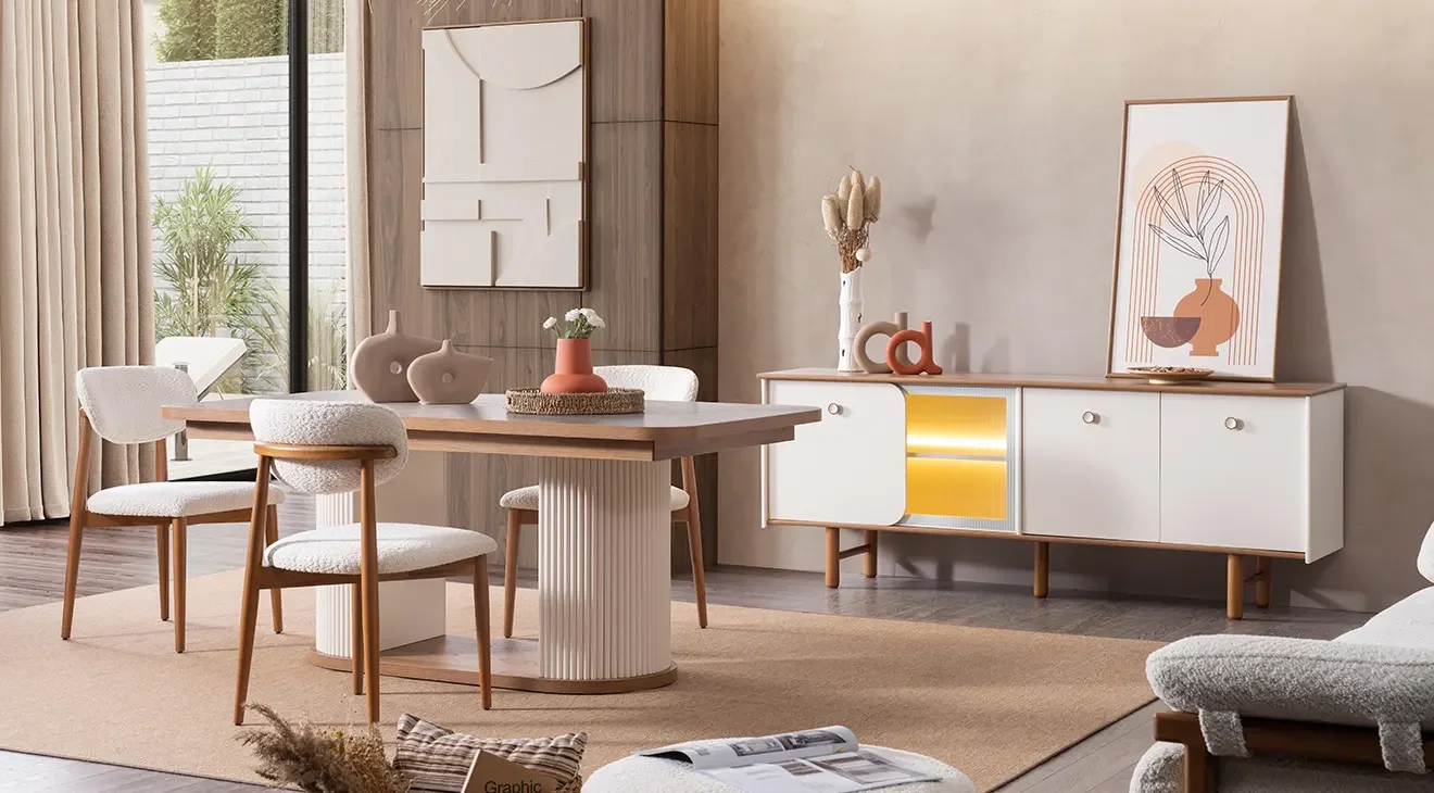 Virjin Ahşap Ayaklı Yemek Odası Takımı