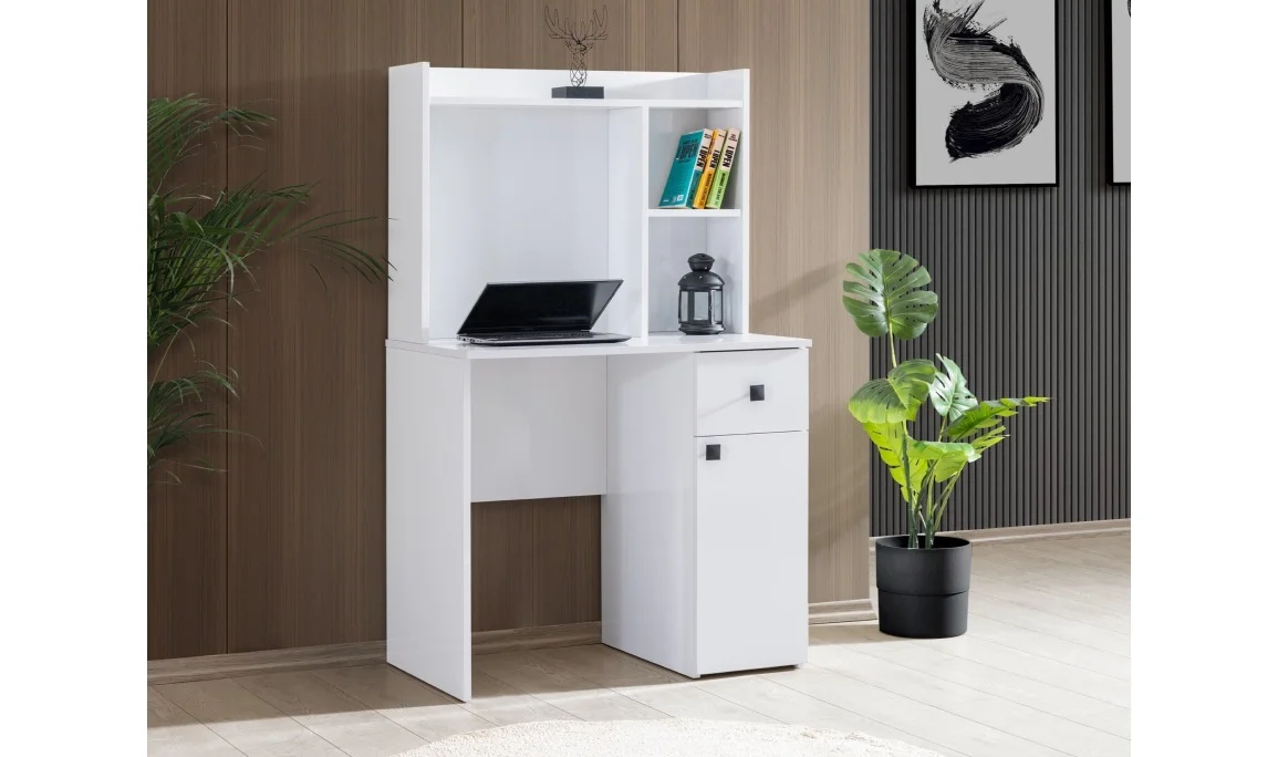 White Desk with Bookshelf