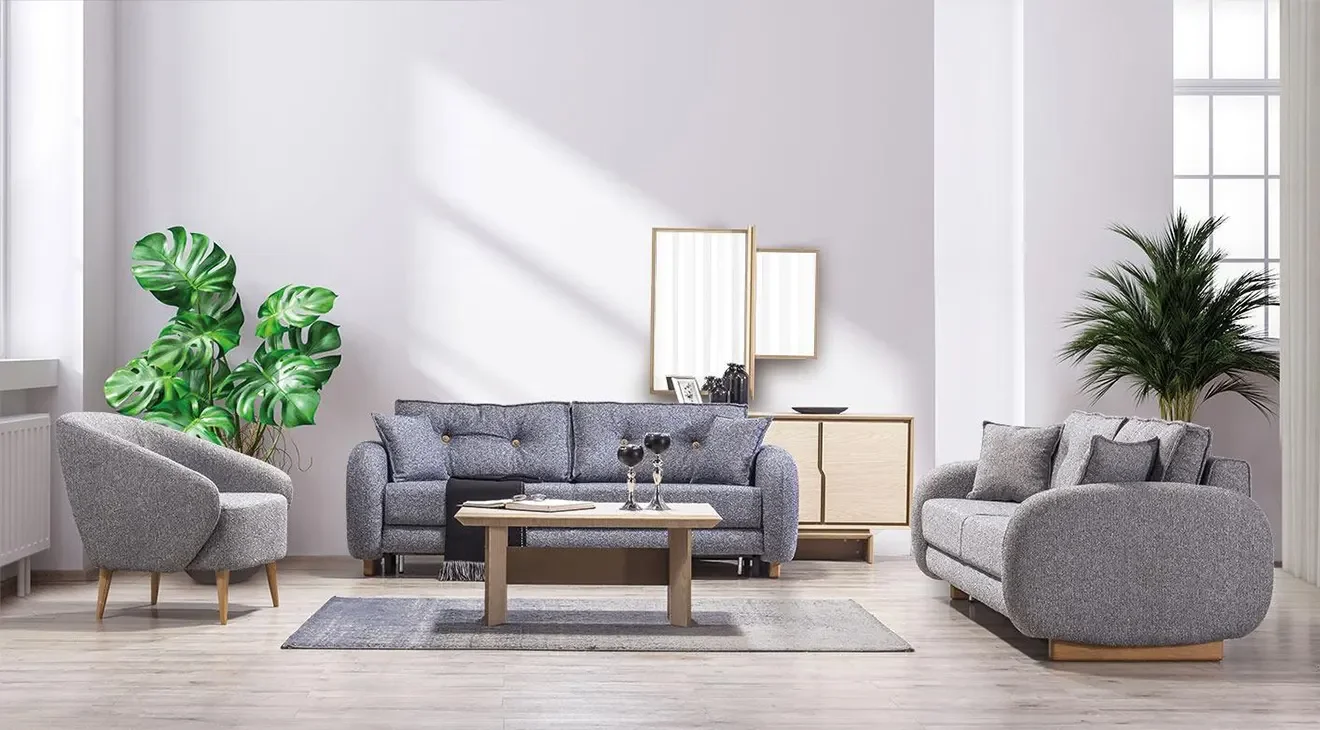 Zeynep Yataklı Sandıklı Ahşap Ayaklı Koltuk Takımı