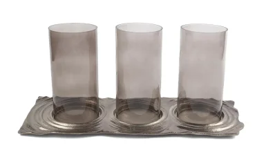 3er Set Silberne Glas Kerzenhalter