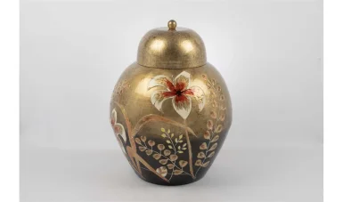 Altın Çiçekli Kapaklı Küp 37x44 cm
