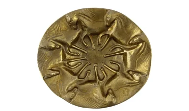 Antik Gold Horse Metal Yuvarlak Duvar Dekoru 44x10 cm