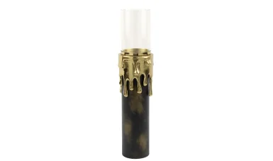 Antik Gold Siyah Camlı Mumluk 13x52 cm