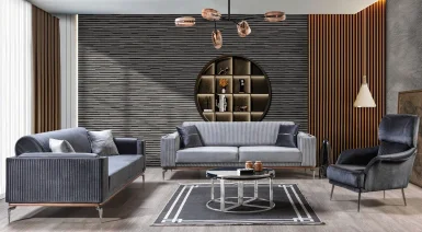 Bugatti Yataklı Gümüş Metal Ayaklı Koltuk Takımı