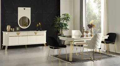 City Gold Metal Ayaklı Yemek Odası Takımı