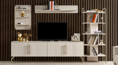Eva Gold Metal Ayaklı Kitaplıklı Tv Ünitesi