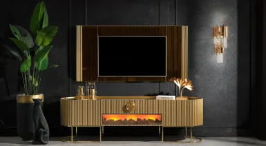 Gucci Golden Şömineli Tv Ünitesi