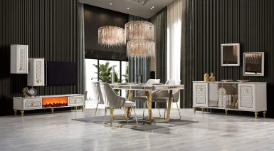 Kristal Gold Metal Ayaklı Yemek Odası Takımı