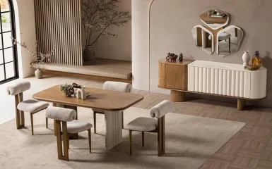 Luther Yemek Odası Takımı (Beyaz-Ceviz)