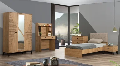 Milas Ceviz 3 Kapaklı Genç Odası Takımı