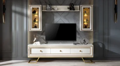 Palermo Metal Ayaklı Tv Ünitesi (Beyaz)