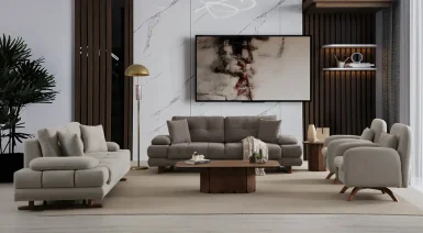 Pera Ahşap Ayaklı Sandıklı Koltuk Takımı