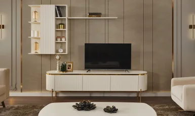 Tesla TV Ünitesi Luxury Gold Metal Ayaklı