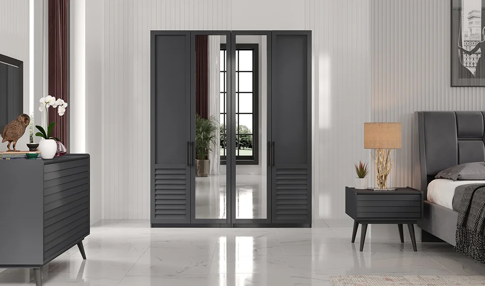 Çizgi 4 Kapılı Gardrop - Antrasit