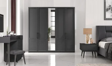 Çizgi 5 Kapılı Gardrop - Antrasit