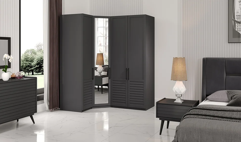 Çizgi Köşe Gardrop - Antrasit