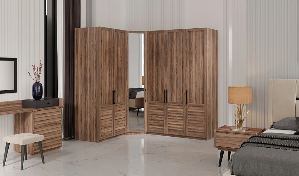 Çizgi Köşe Gardrop - Ceviz