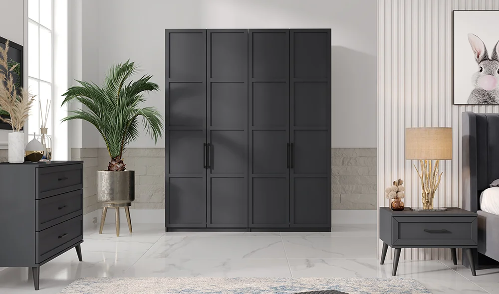 Liya 4 Kapılı Gardrop - Antrasit