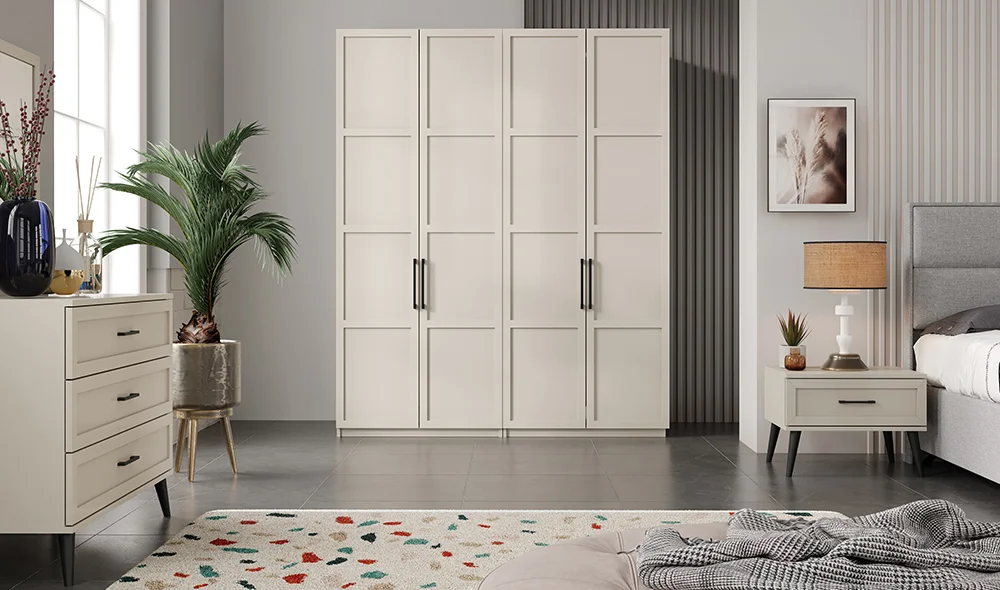 Liya 4 Kapılı Gardrop - Bej