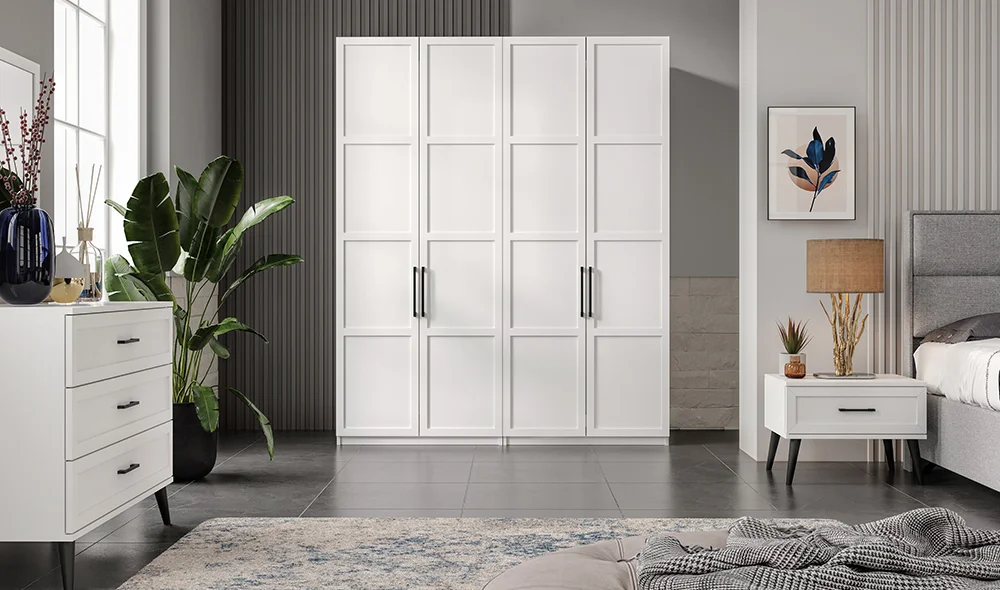 Liya 4 Kapılı Gardrop - Beyaz
