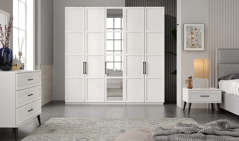 Liya 5 Kapılı Gardrop - Beyaz