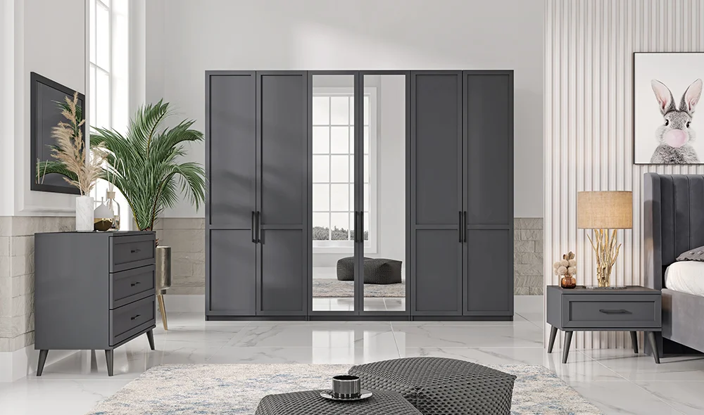 Liya 6 Kapılı Gardrop - Antrasit