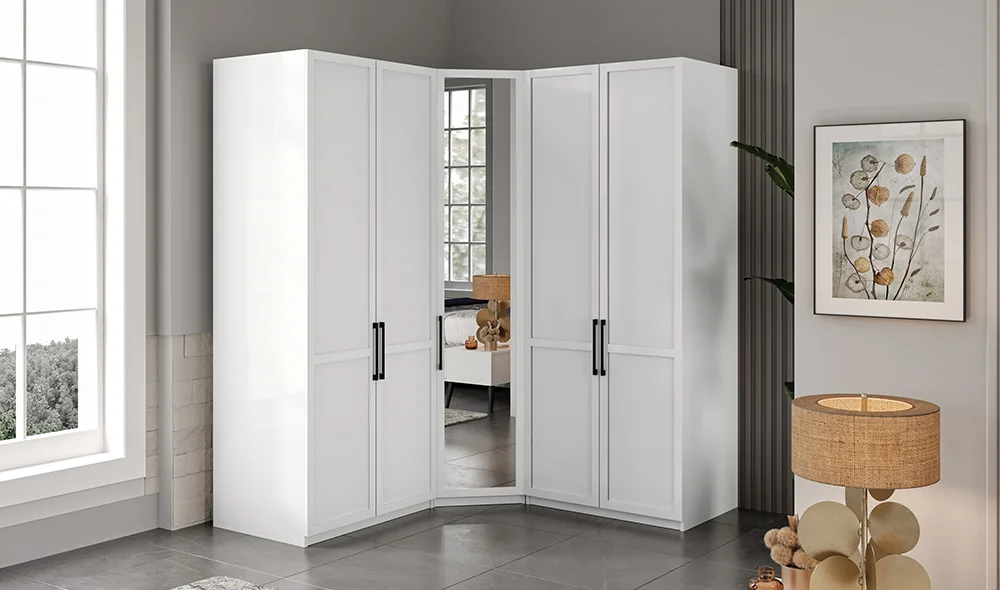 Liya Köşe Gardrop - Beyaz