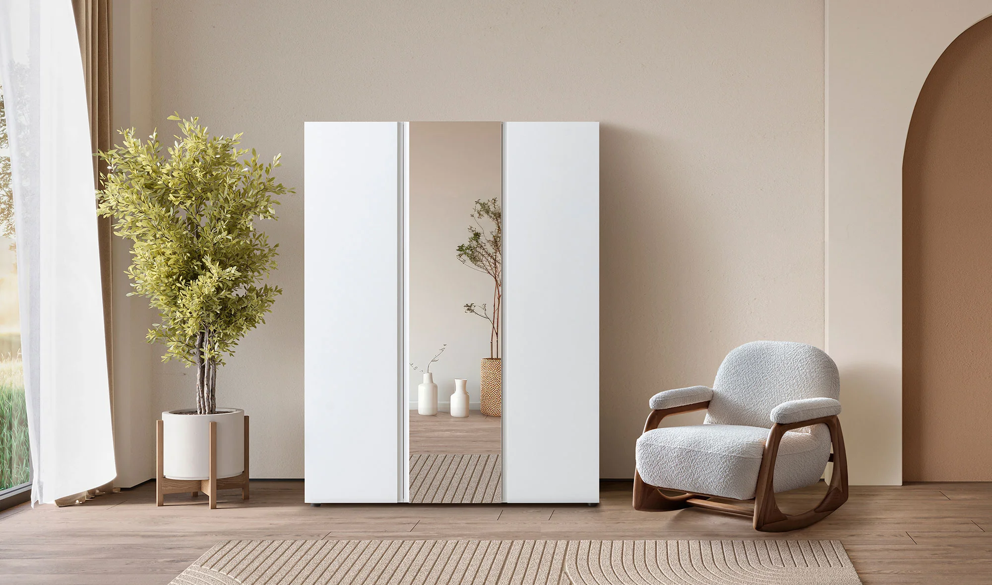 Monna 3 Kapılı Gardrop - Krem