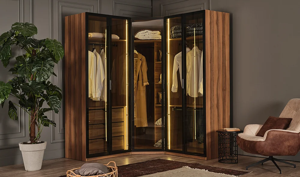 Suare Ceviz 5 Kapaklı Giysi Dolabı