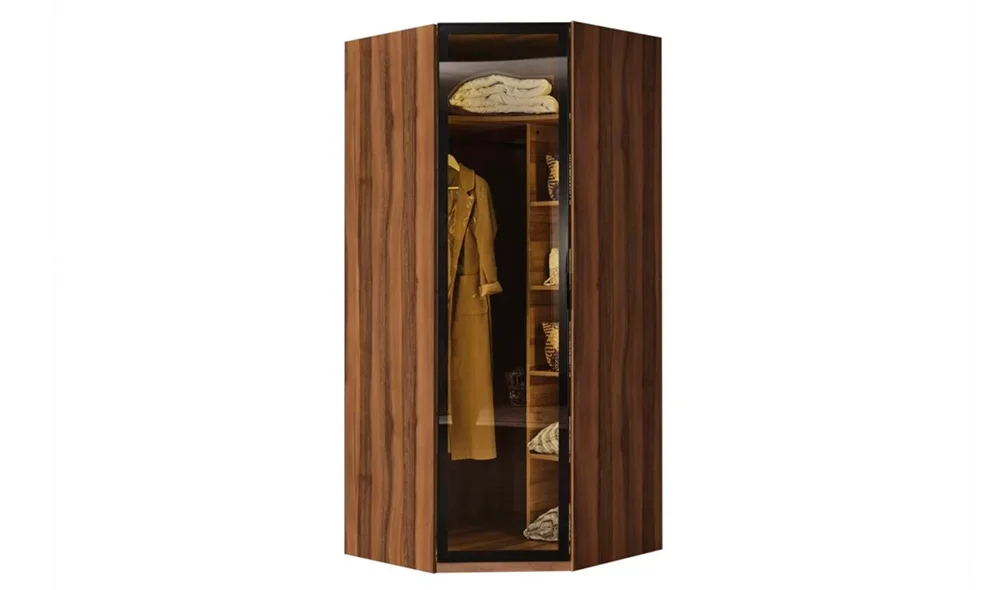 Suare Ceviz Köşe Giysi Dolabı