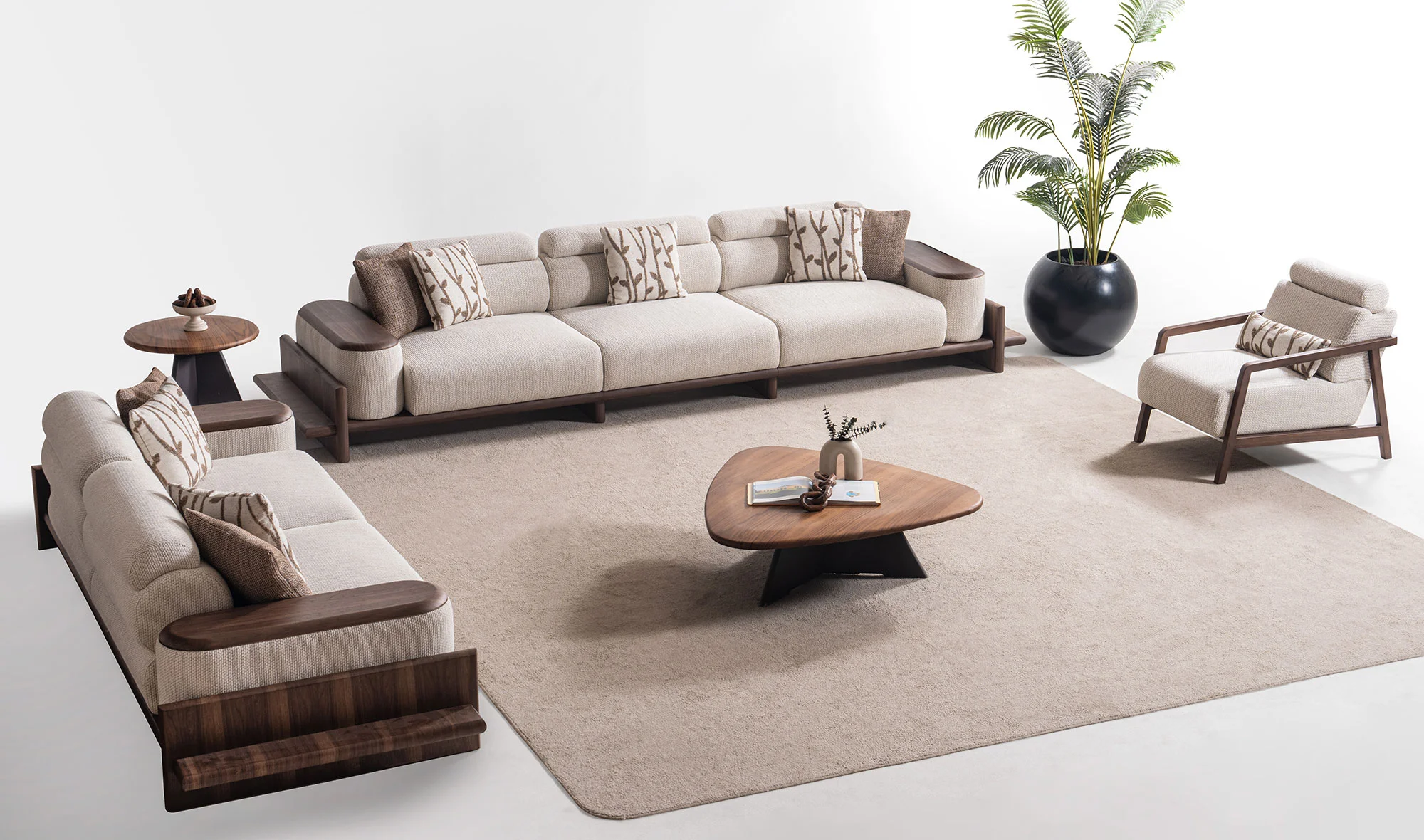 Alya Koltuk Takımı - Krem - Ah?ap Kollu